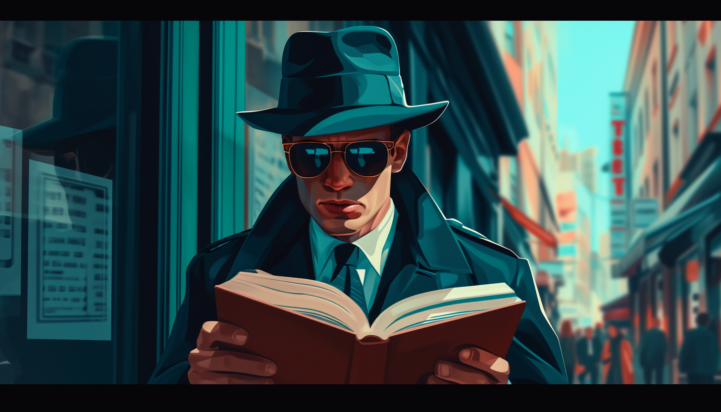 Agent reading book on street