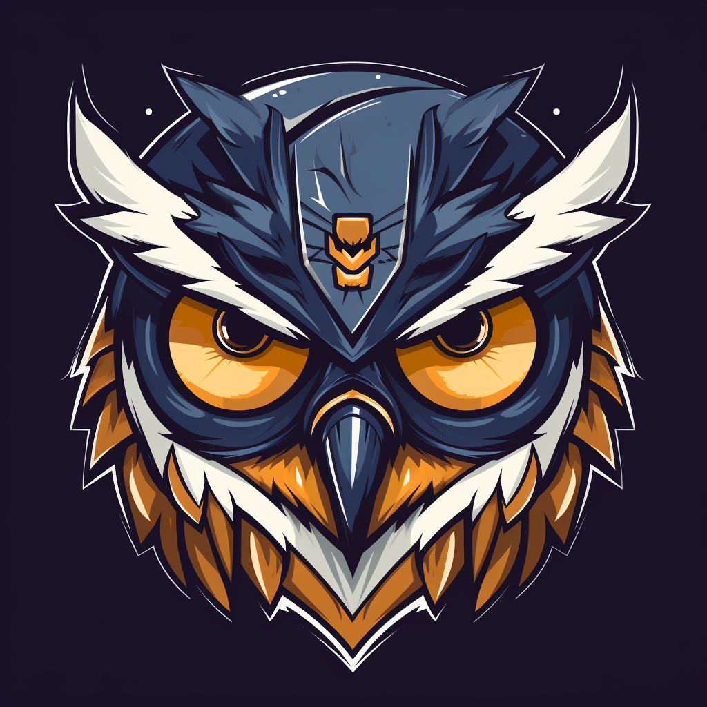 Aggressive owl with hockey helmet and crossed sticks