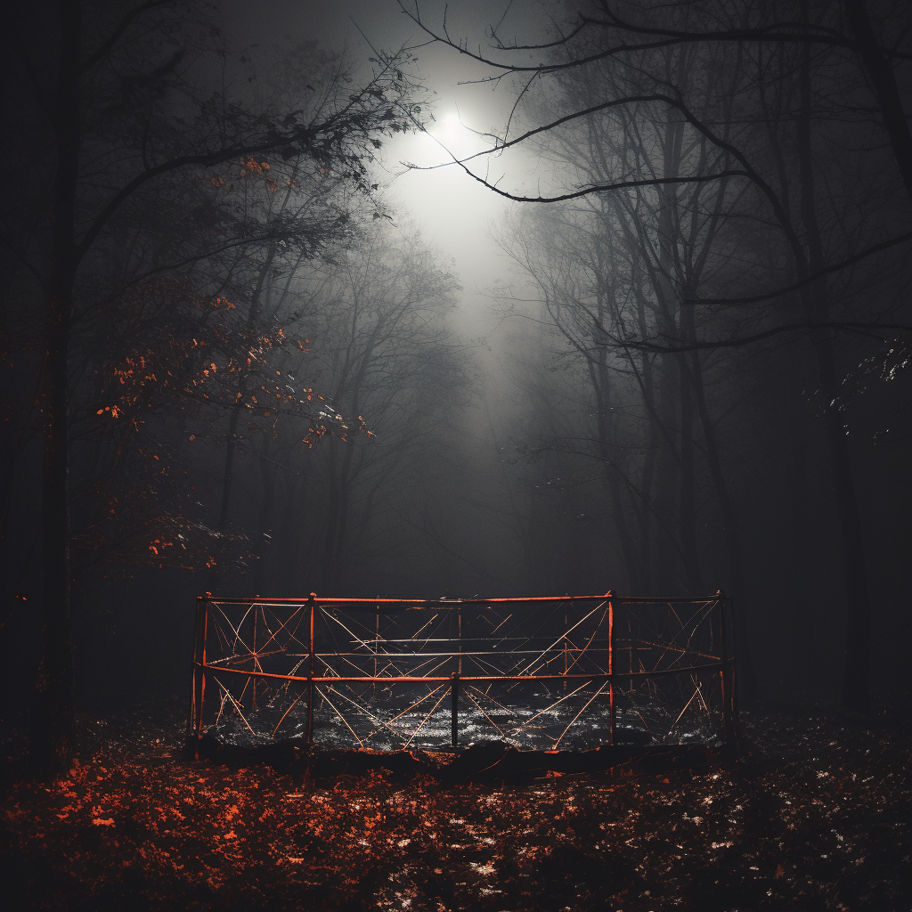 wrestling ring in woods with barbed wire fence