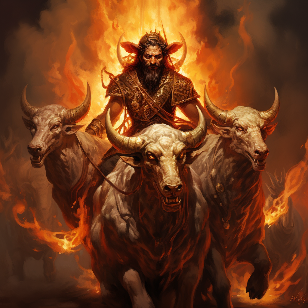 Agni God of Fire Riding Chariot Goats Rams