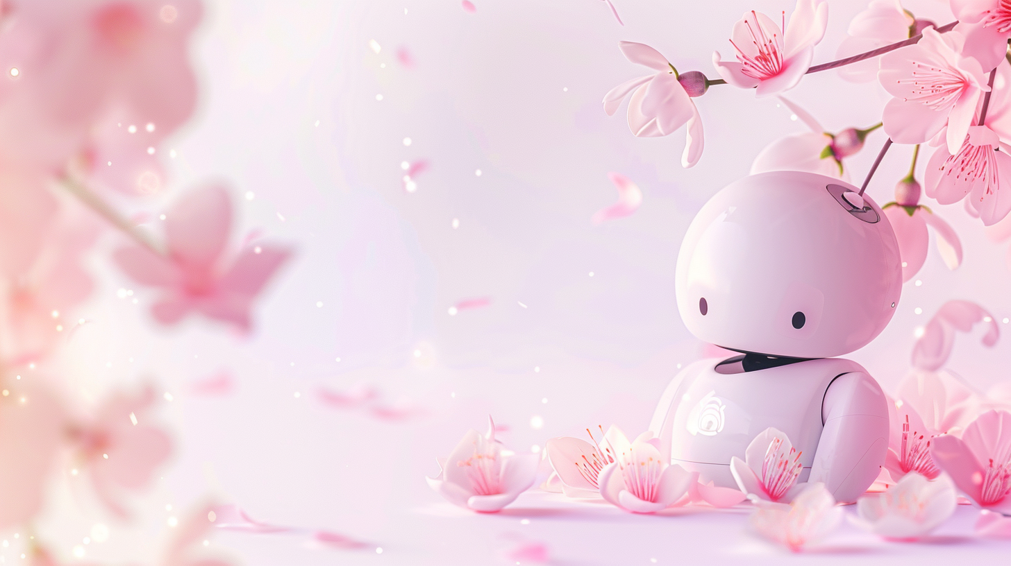 White AI chatbot with cherry blossoms