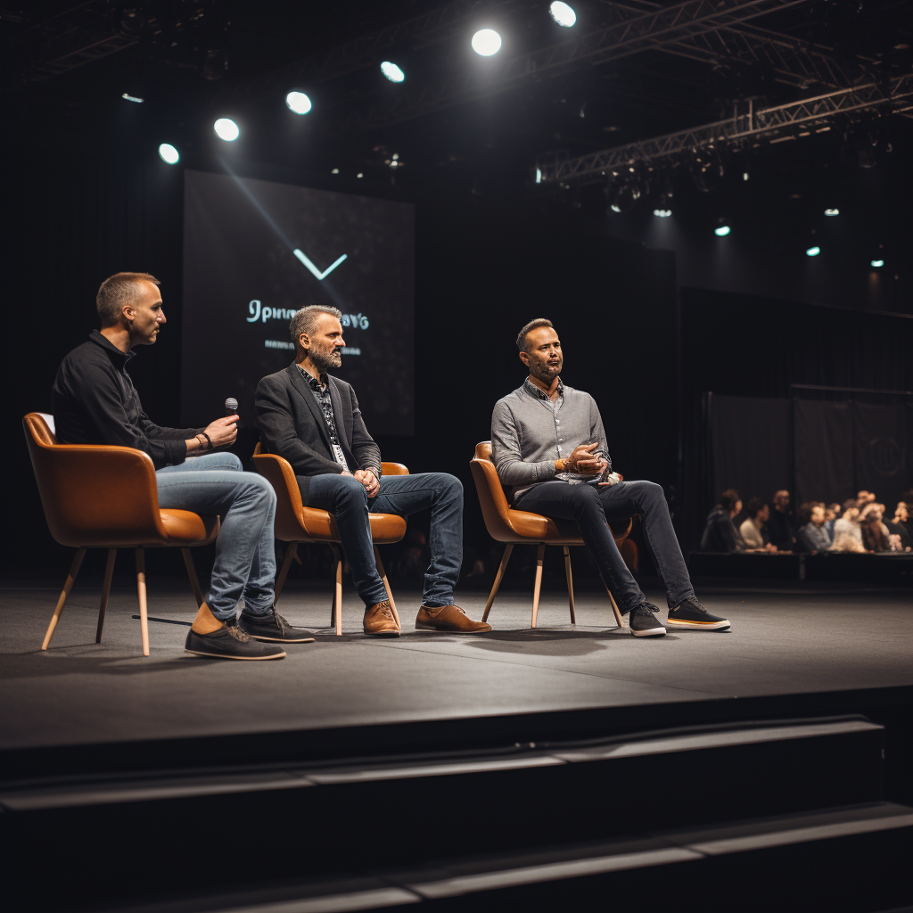 Three men discussing AI on stage