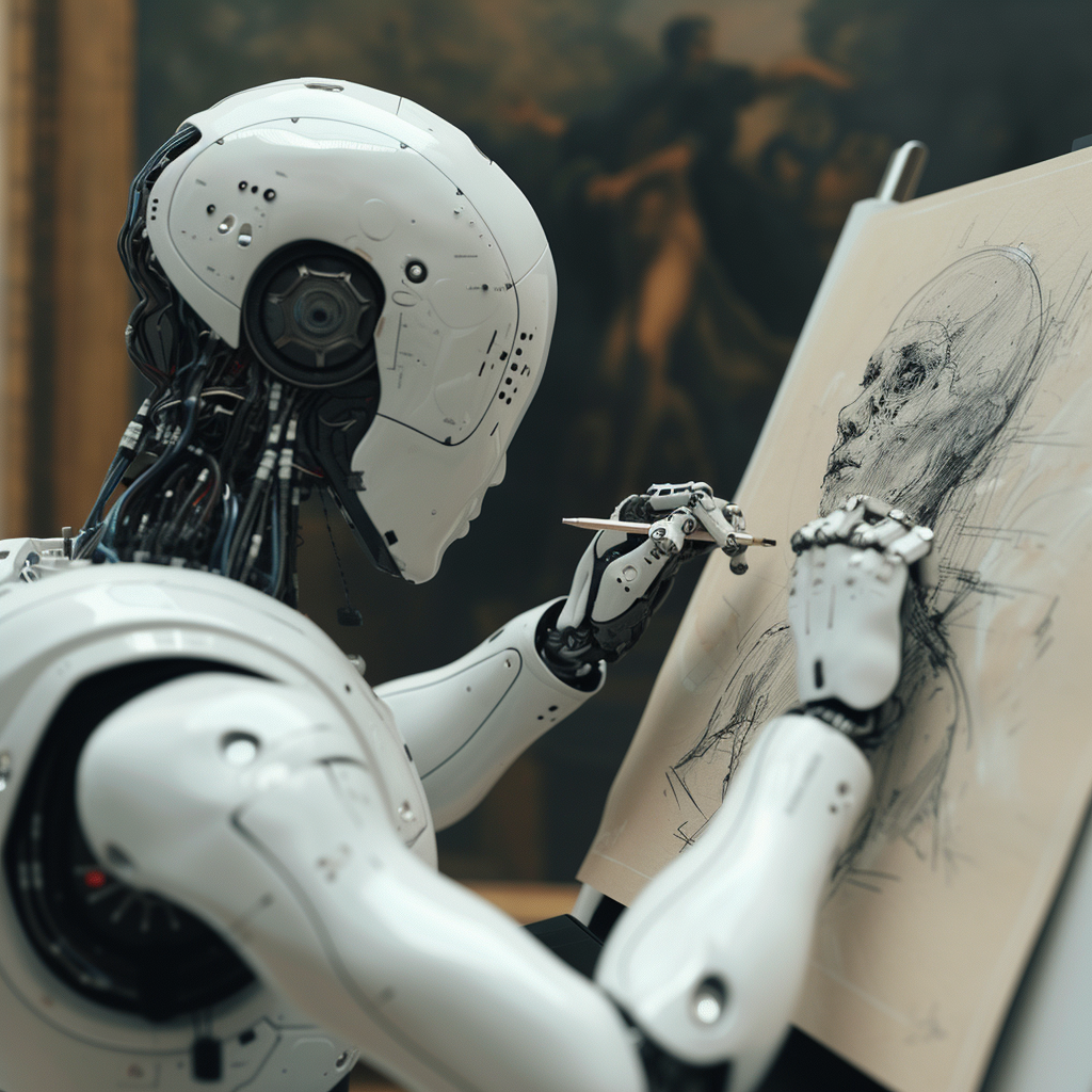 AI robot drawing human picture