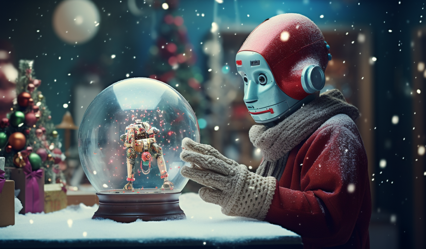 AI robot in snow globe being shaken