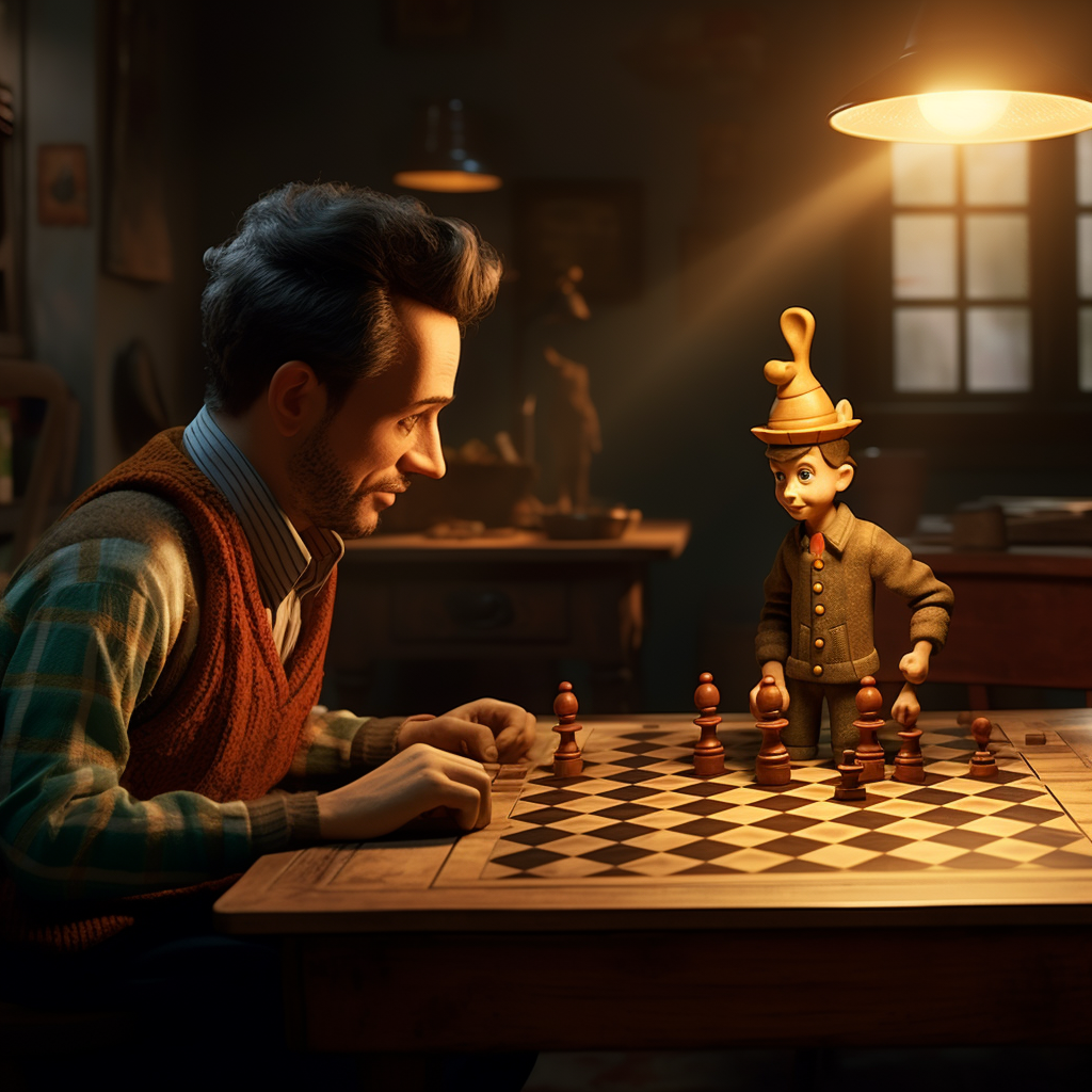 AI Pinocchio playing chess