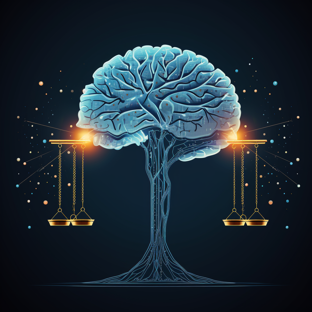 Illustration of AI and human brain in equilibrium