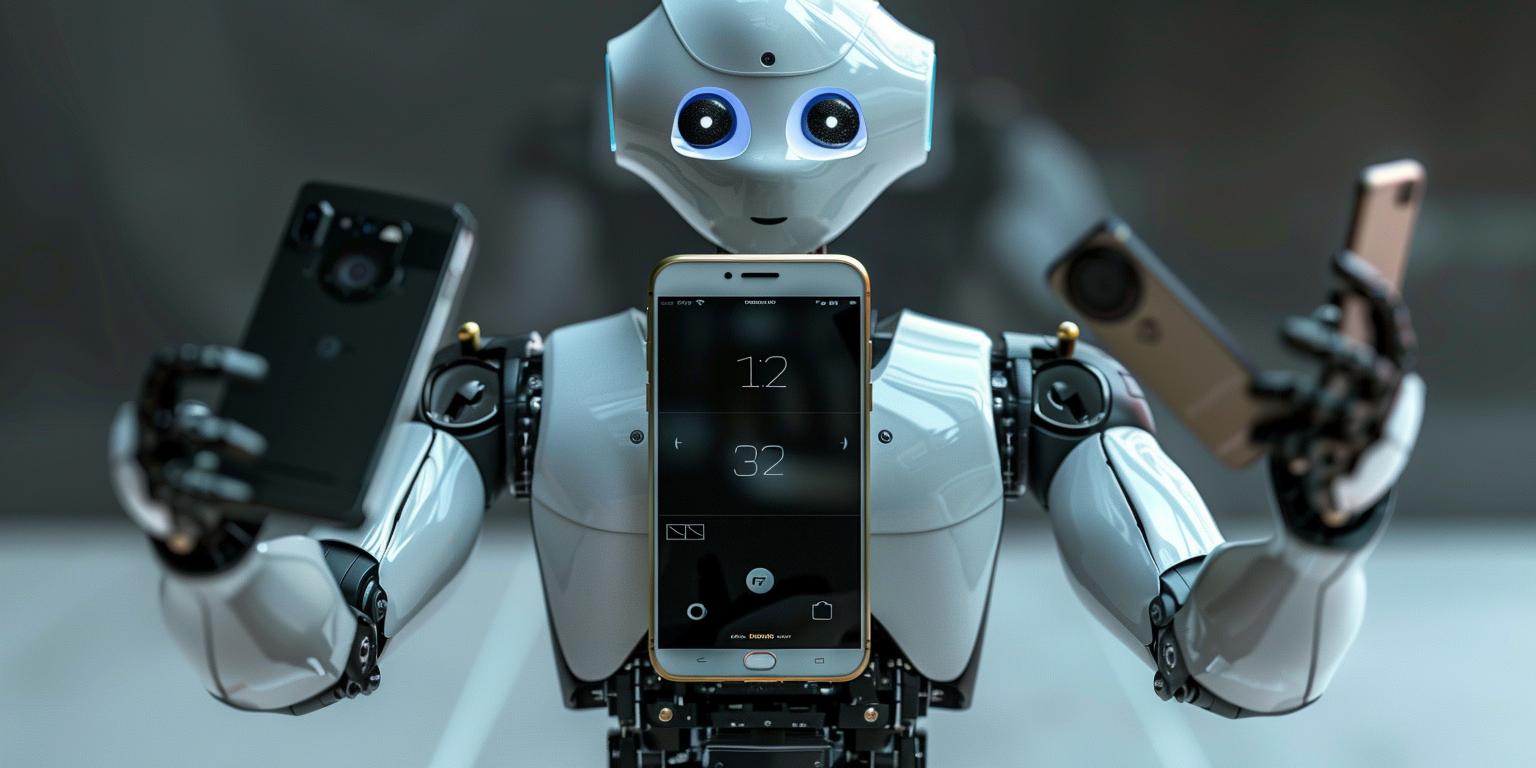 AI robot with iPhone and Samsung