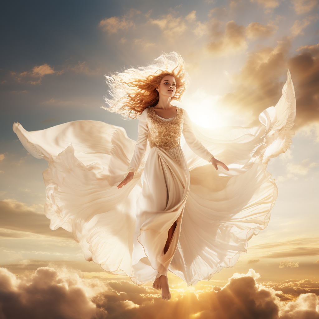 Angel with Golden Hair in the Sky