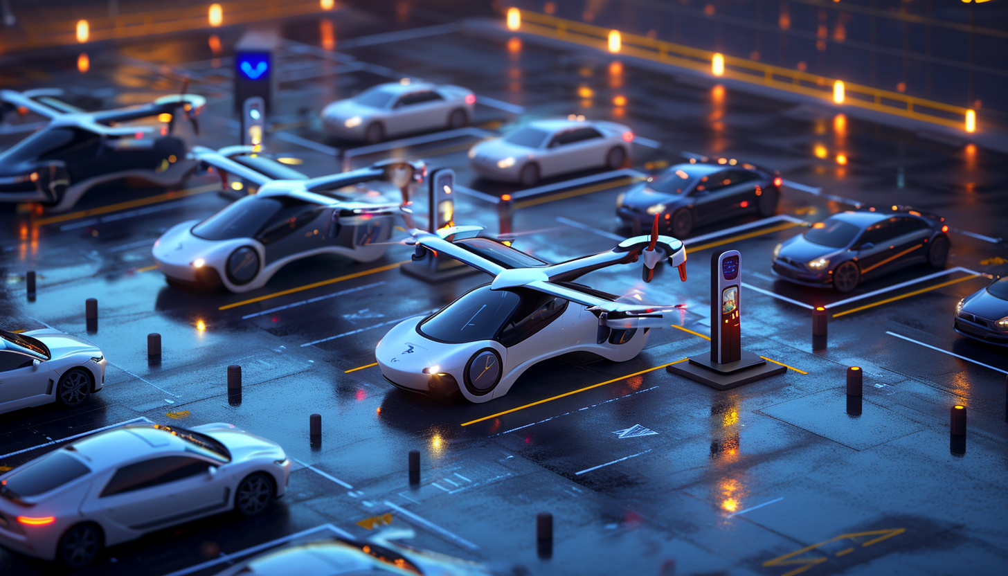 Air Taxis and Electric Cars Parked