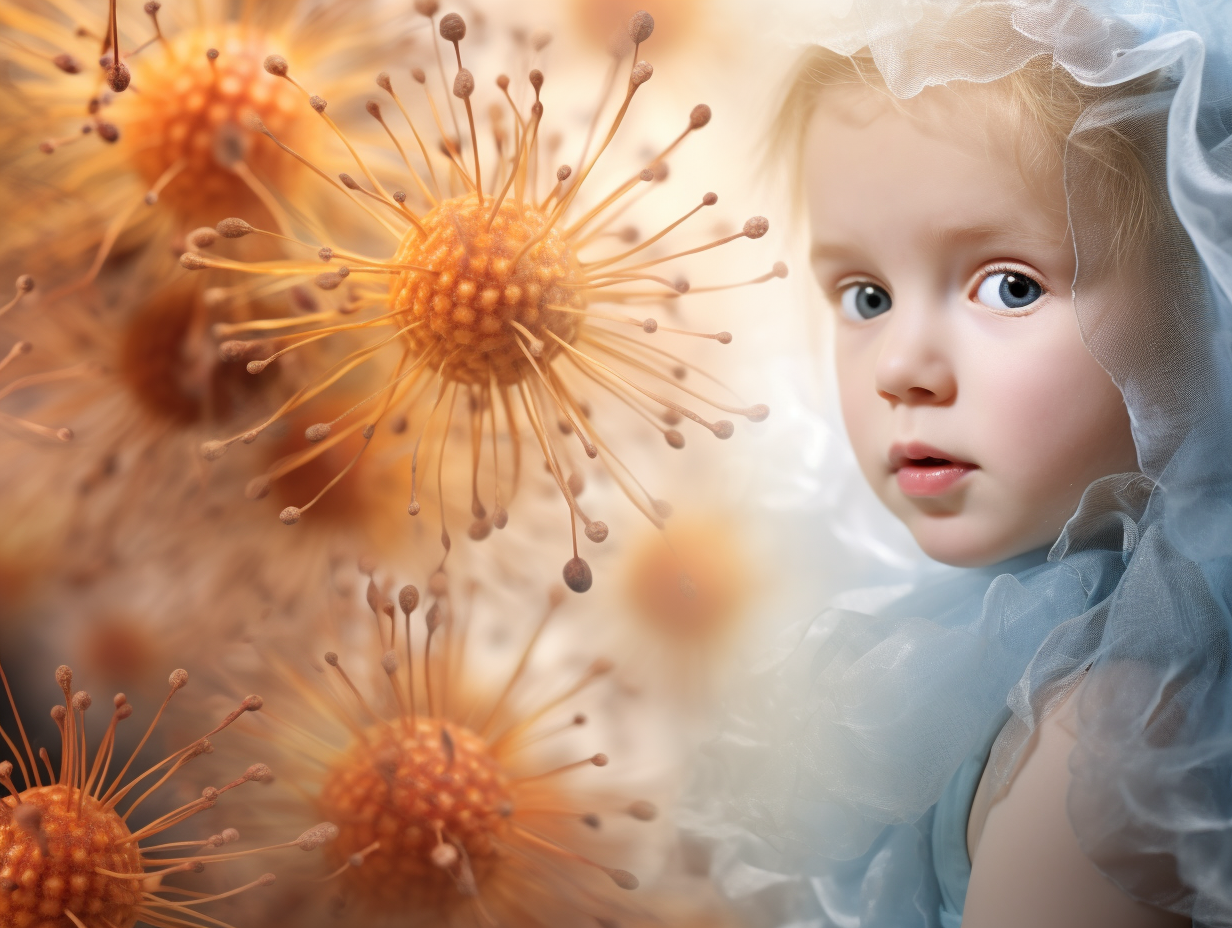 Photo of airborne allergens and viruses with child