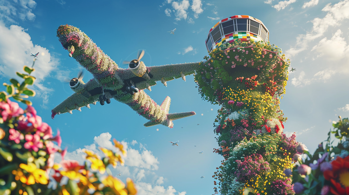 Flower airplane control tower