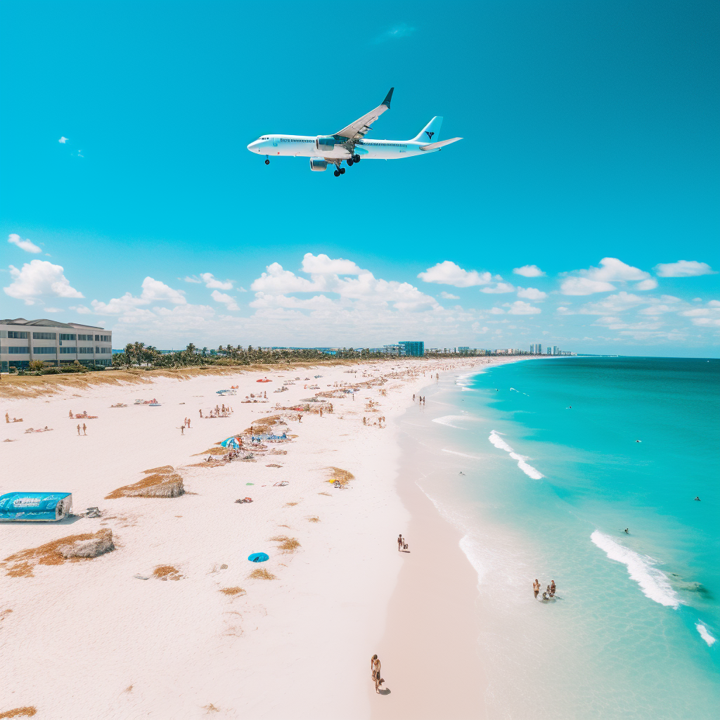 Airplane flying over Florida beach