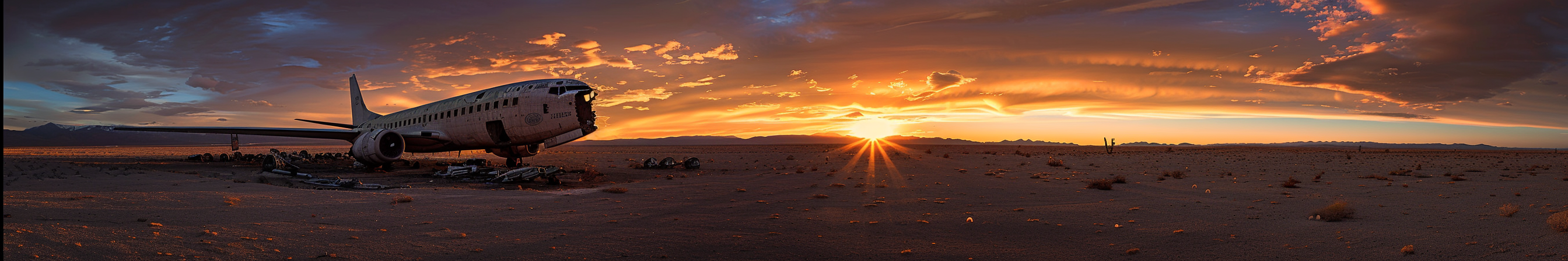 Abandoned airplanes Mojave desert sunset