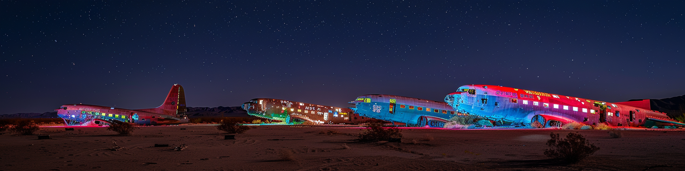 airplane graveyard night lights desert