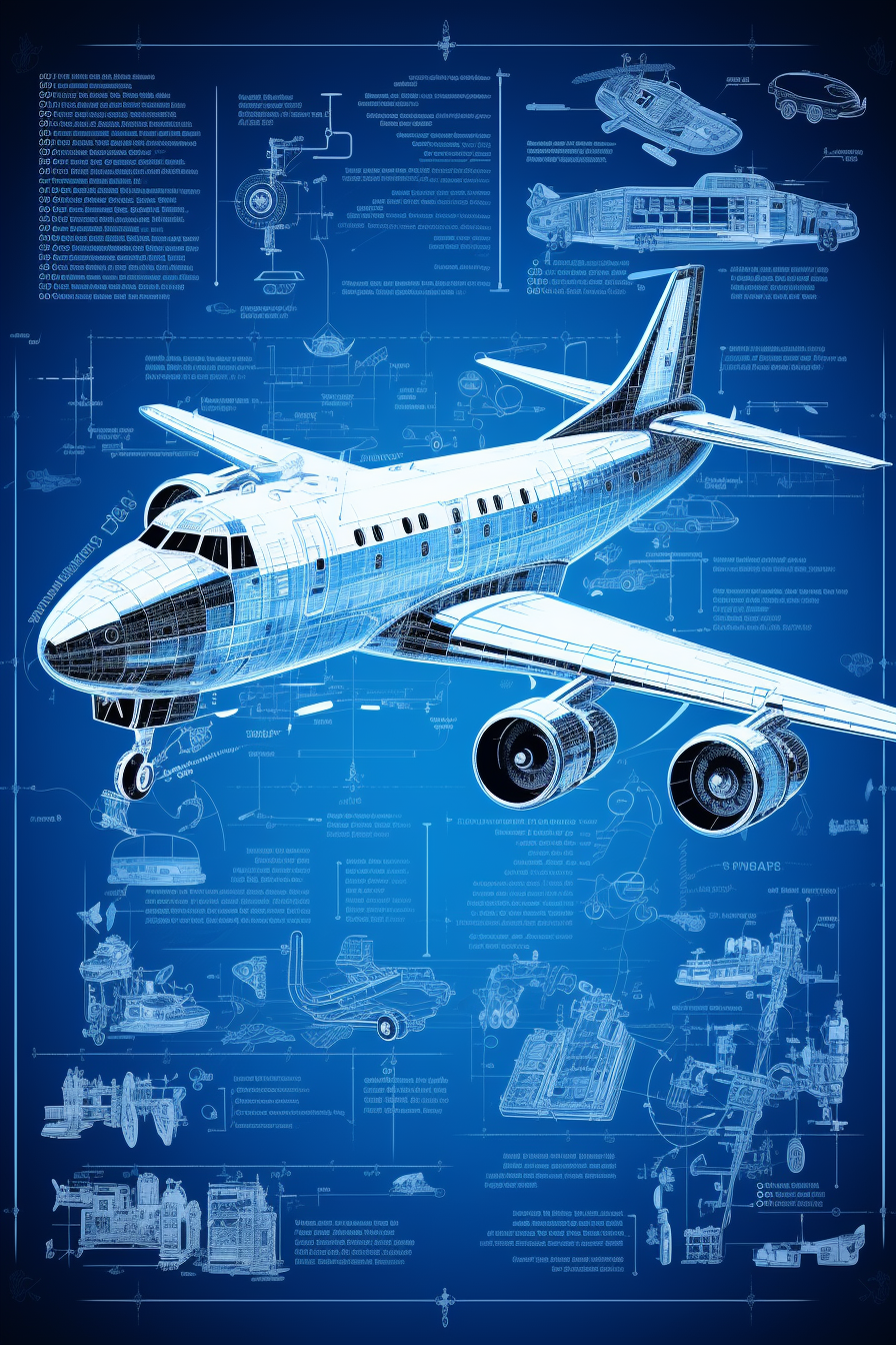 Illustration of blue airplane schematics