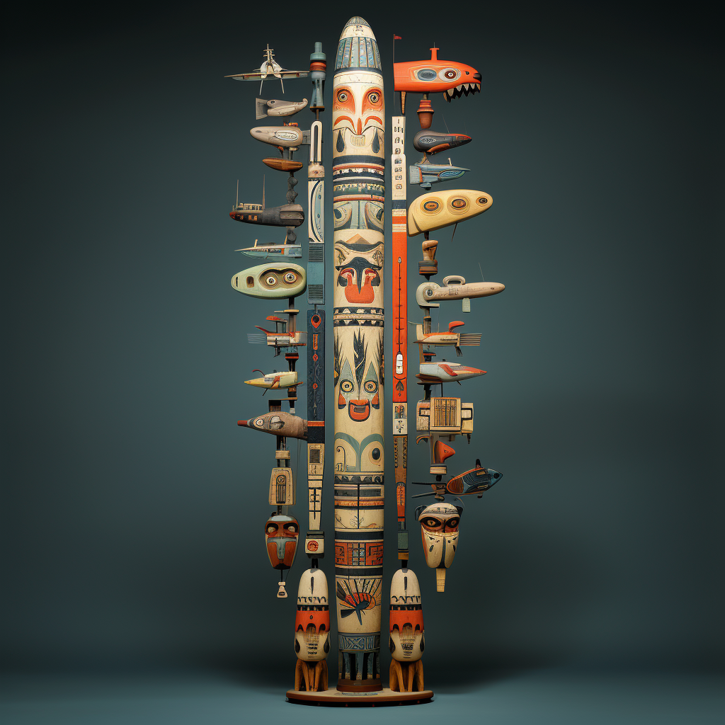 Colorful airplane totem pole sculpture