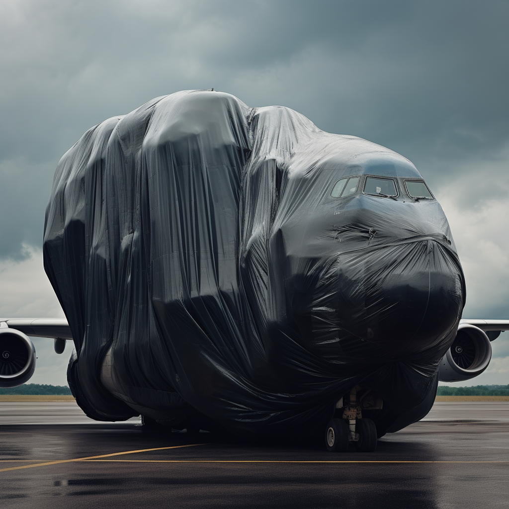 Airplane Covered with Garbage Bag