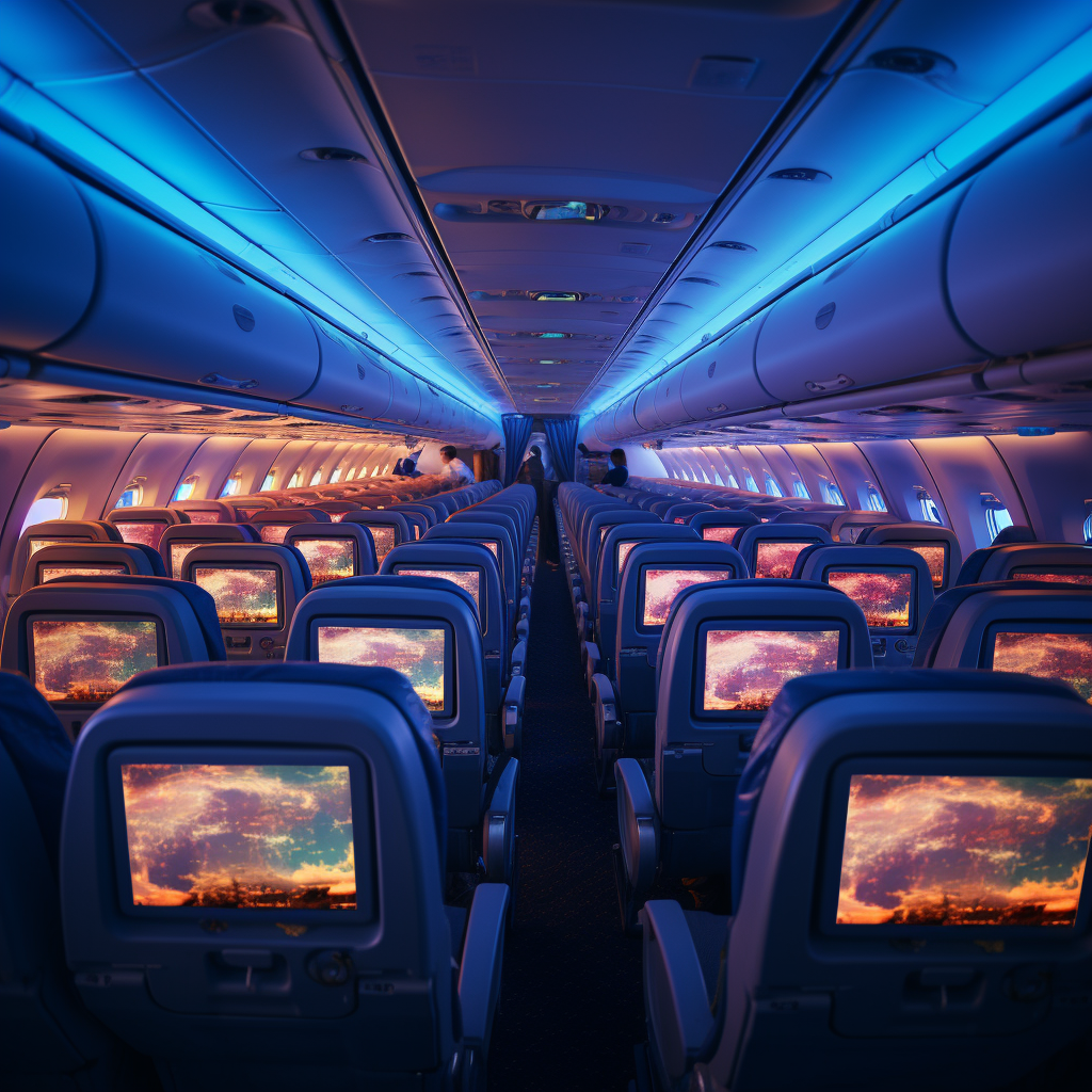 Passenger enjoying movie on flight