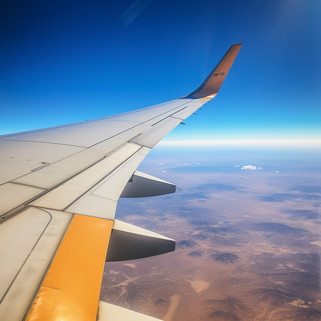 Airplane wing soaring proudly against clear sky