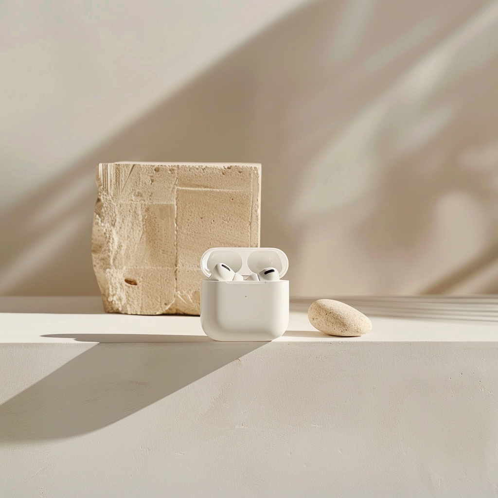 Airpod case on beige ledge