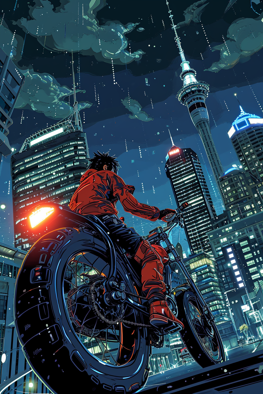 Akira bike in Auckland at night