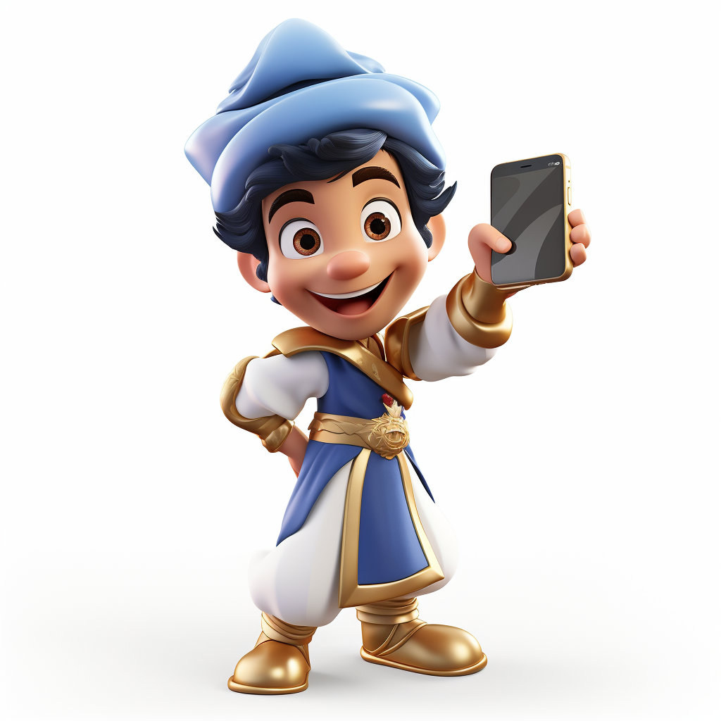 Aladdin with Arabic hat showing mobile