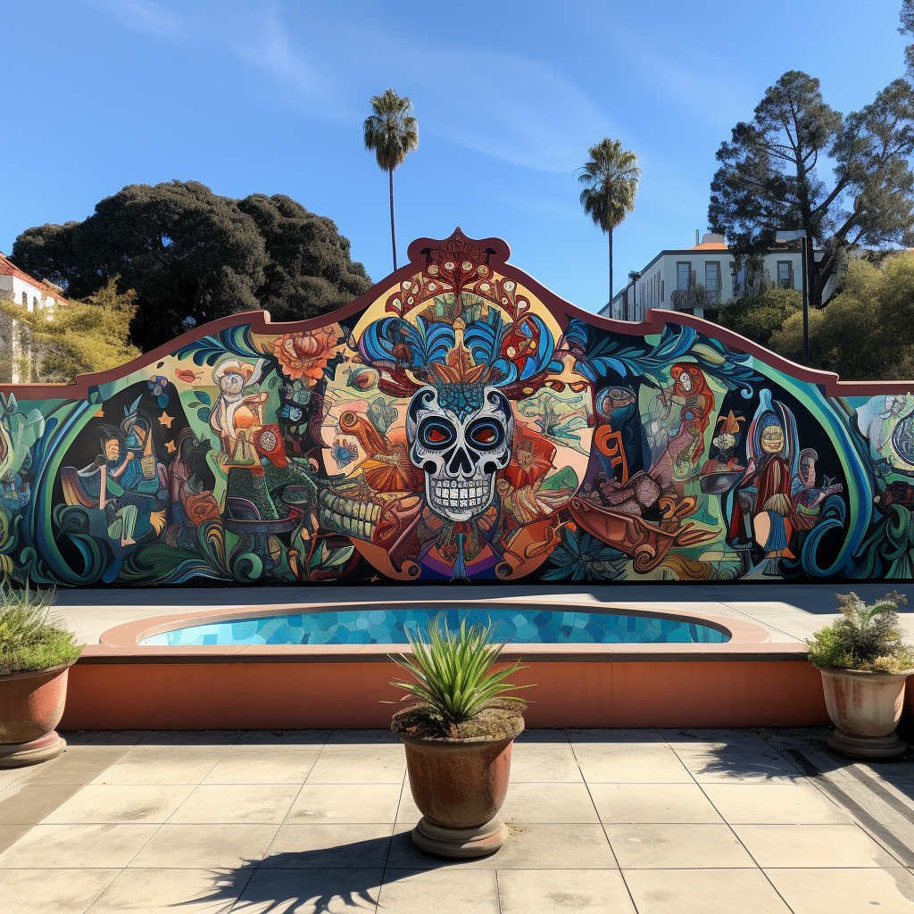 Mexican-themed mural featuring La Calavera Catrina