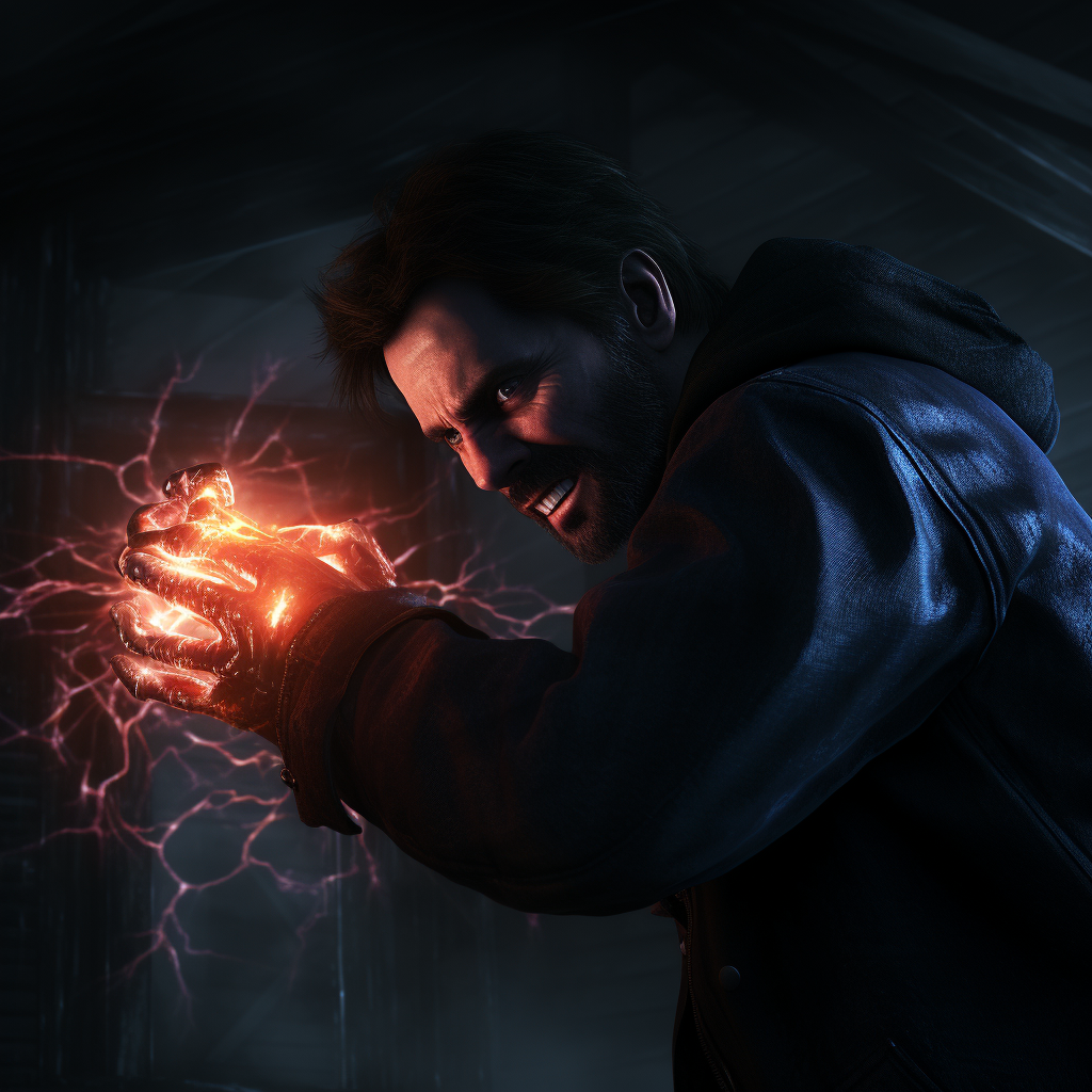 Alan Wake bravely fights demonic creature