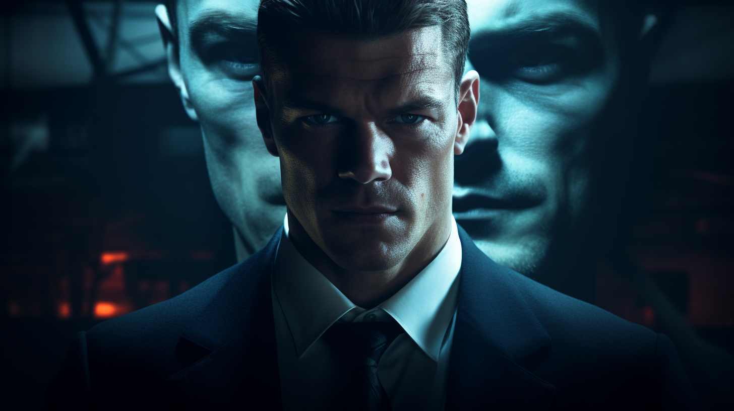 Graphic showcasing Alan Ritchson's allies and enemies