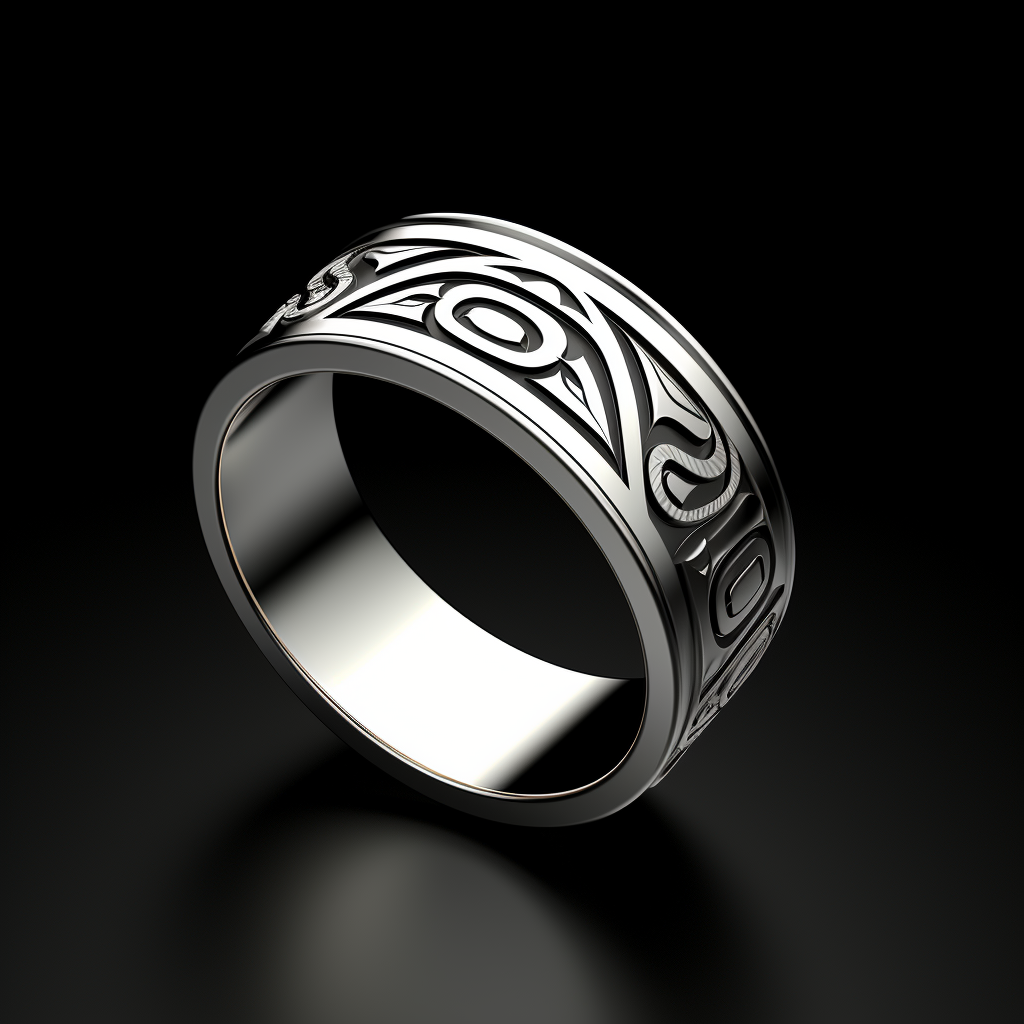 Black and white Native Alaskan Indian art logo ring