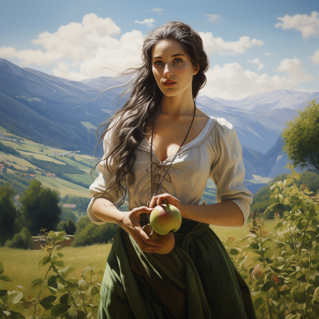 Albanian girl picking apples in a field