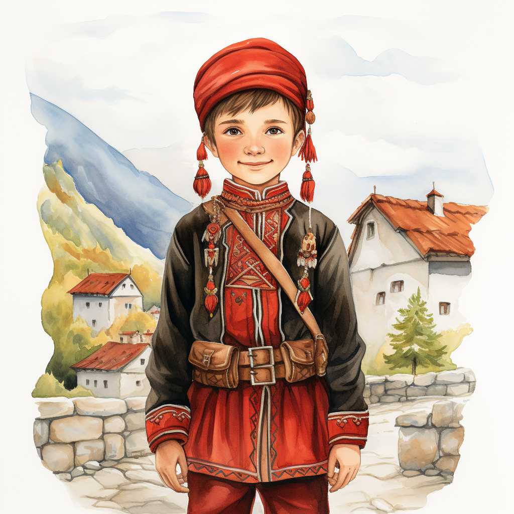 Illustration of Albanian boy in traditional dress