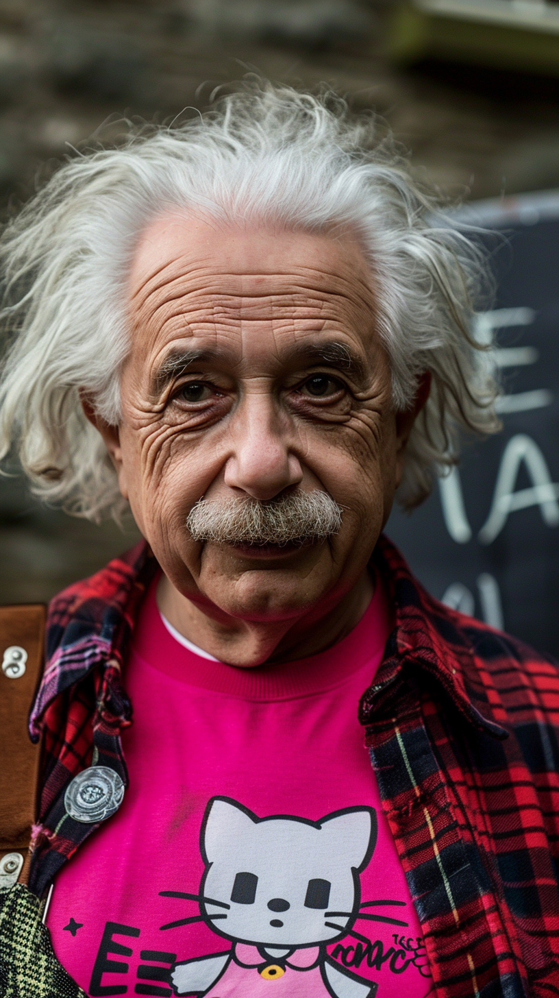 Albert Einstein with Pink Hello Kitty Tshirt and Kilts