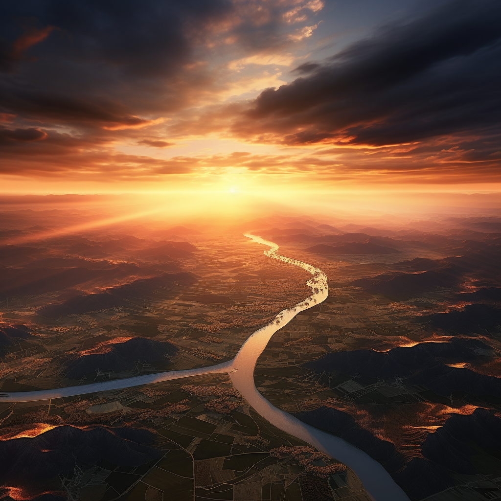 Aerial view of breathtaking sunset over Alberta, Canada