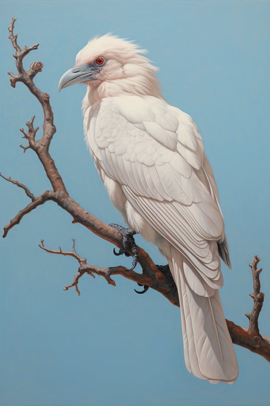 Detailed Albino Crow Perched on Branch