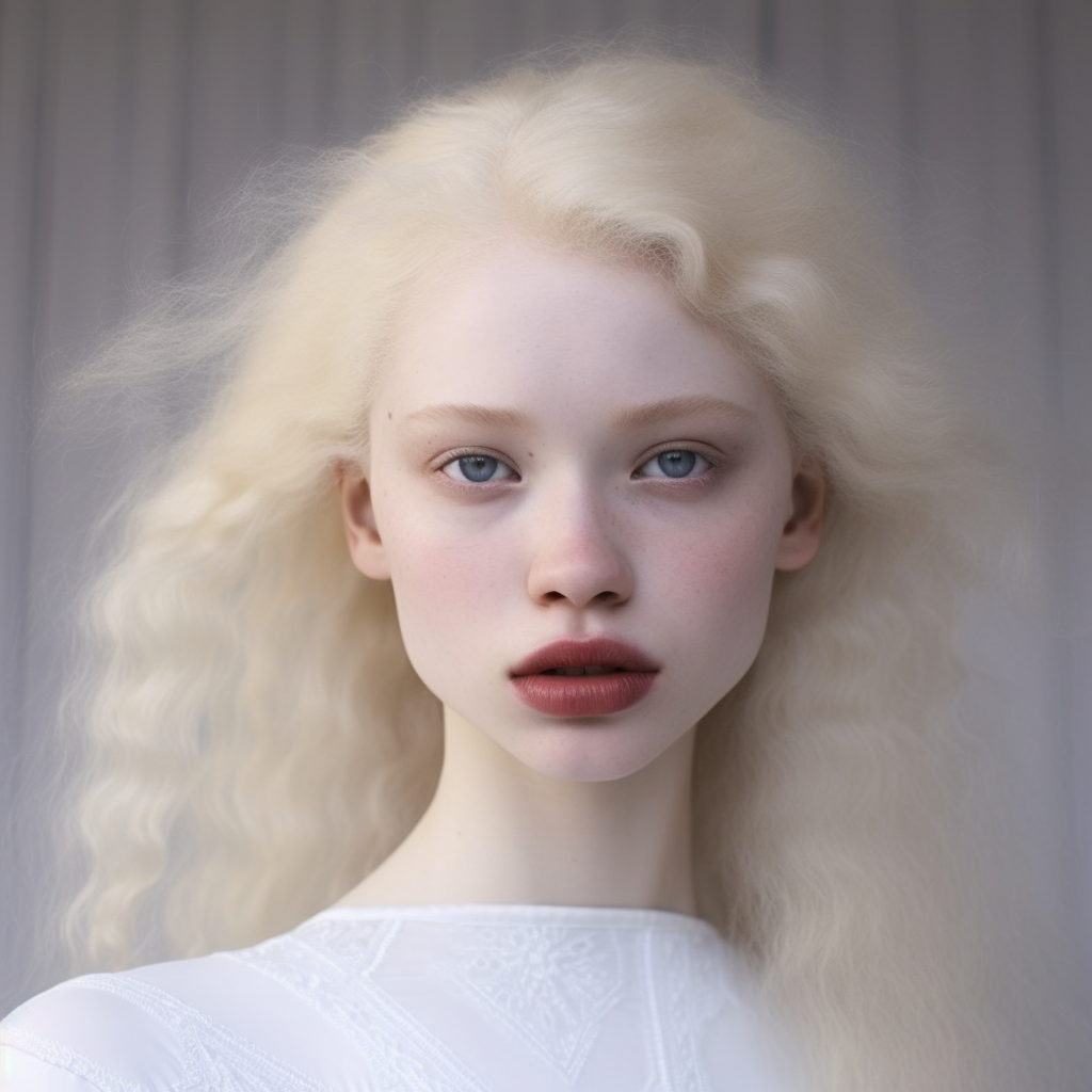 Albino young woman with pale blonde hair