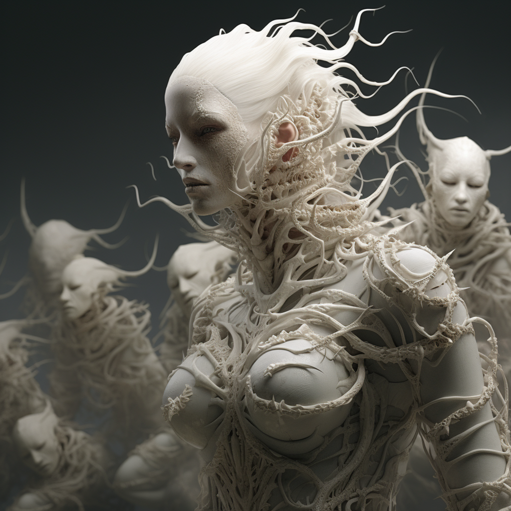 Albino fantasy race with spiraling bones mask