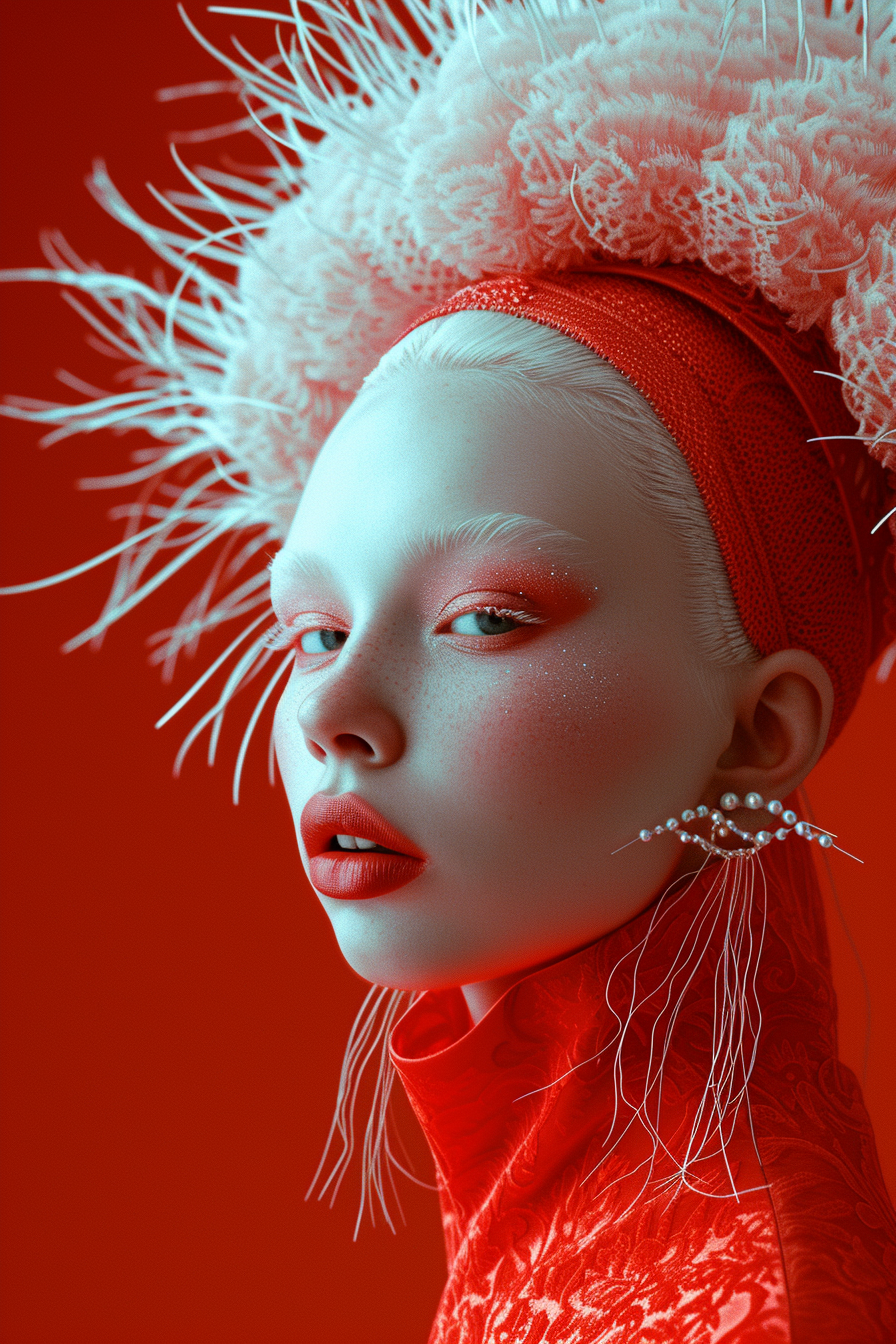 Fashionable Albino Girl with Unusual Hairstyle