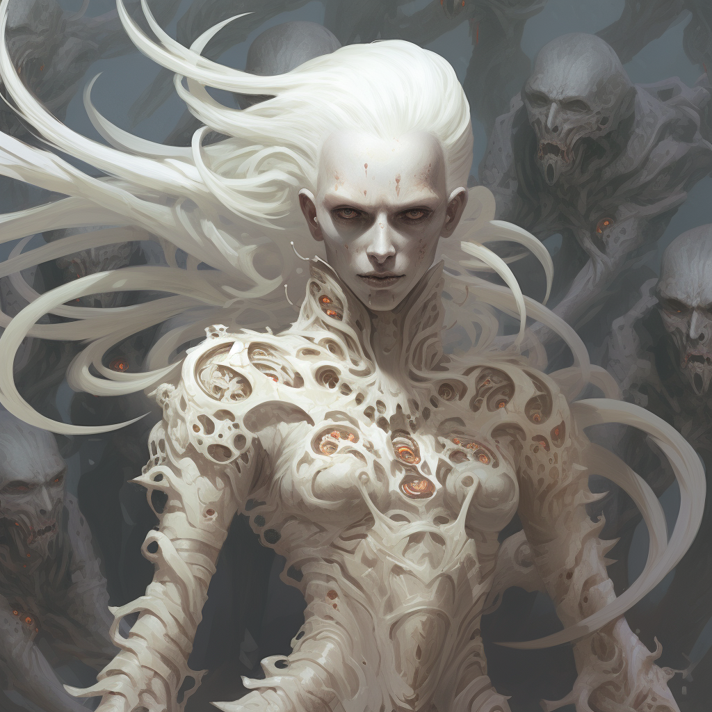 Albino fantasy race with spiraling bone armor