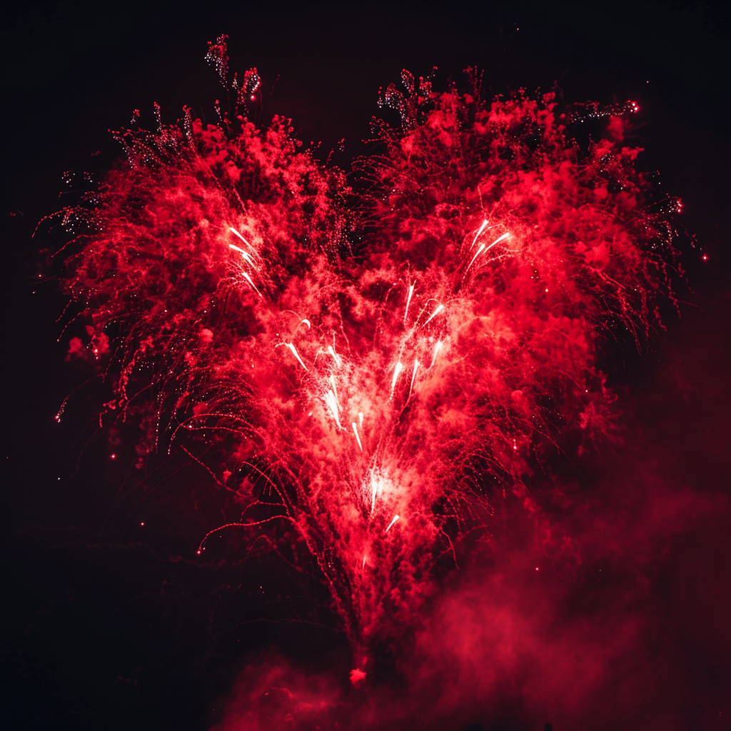 Firework heart in neon red