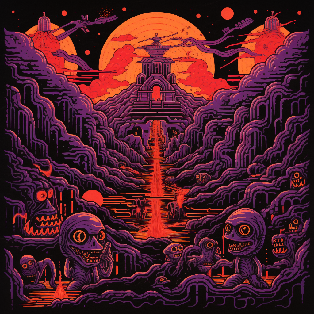 Purple and orange Space Invaders album cover