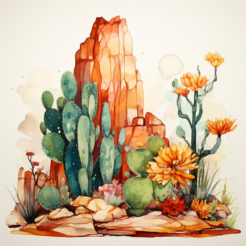 Minimalist Alcohol Ink Desert Rocks and Plants