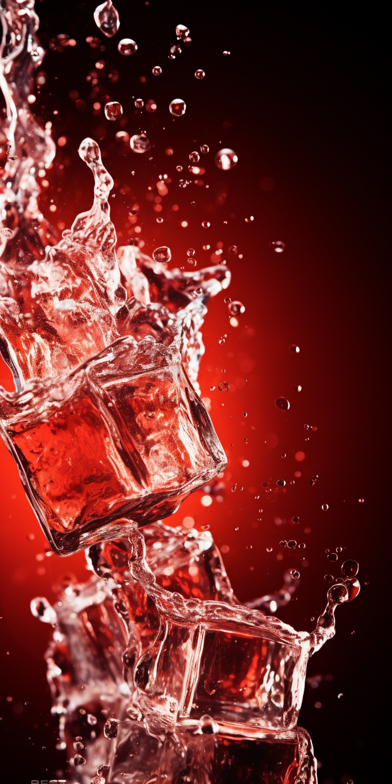 Refreshing alcoholic splash on red background