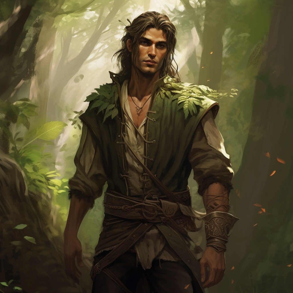 Aldric Vinewarden, a half-elf with strong nature connection.