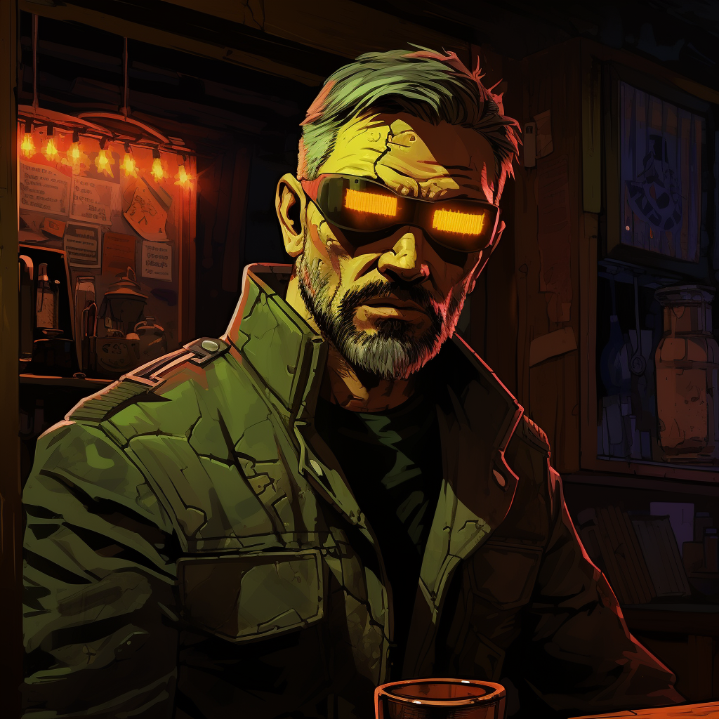 Ukrainian man wearing eyepatch inside a bar