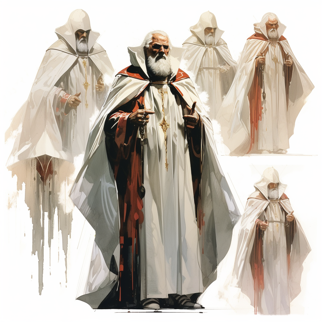 Powerful mage gods in white cape, helm of jasper and ivory