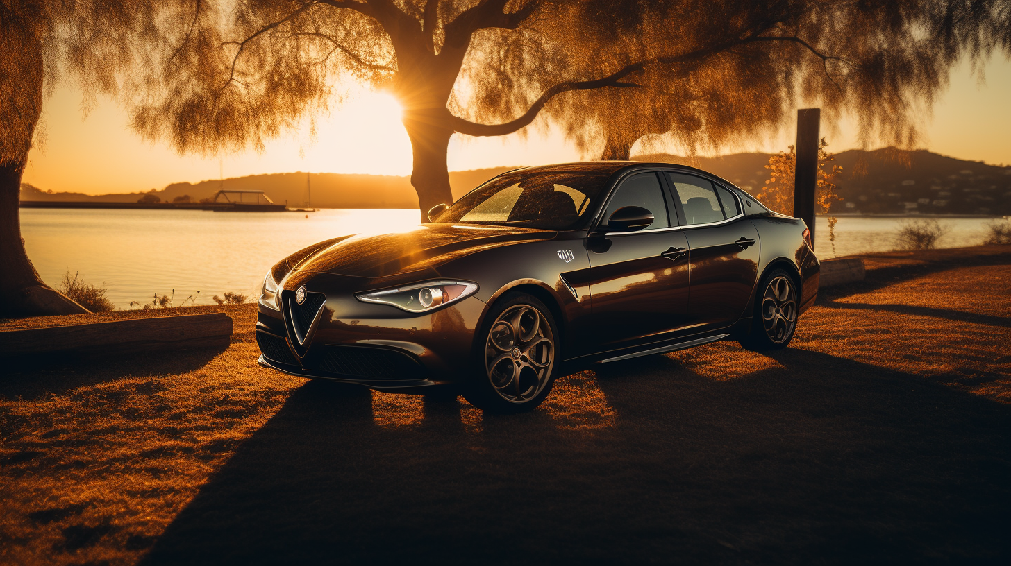 Sunlit Alfa Romeo Giulia on Riverside Road