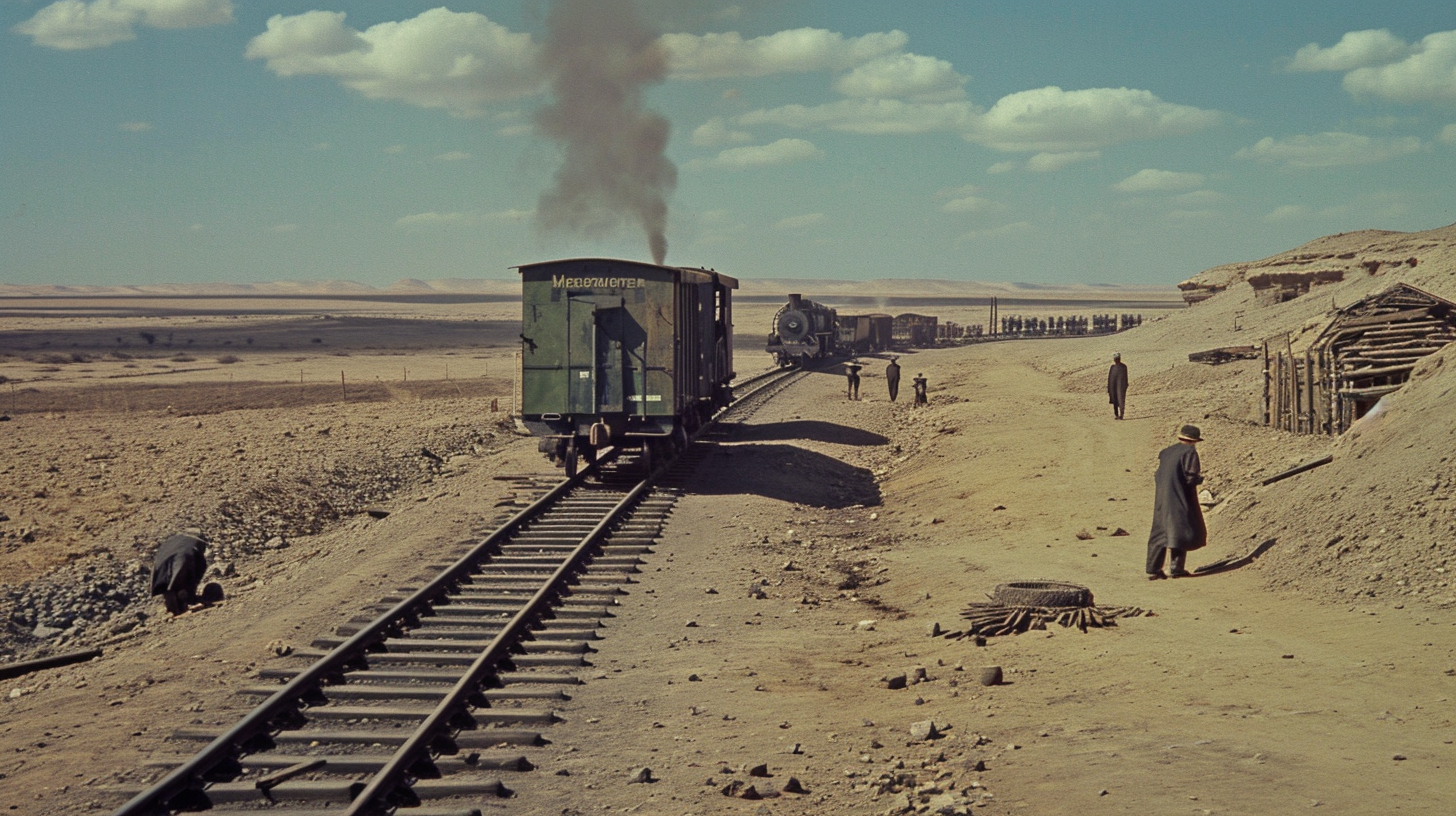 Prisoners working on Trans-Sahara railroad