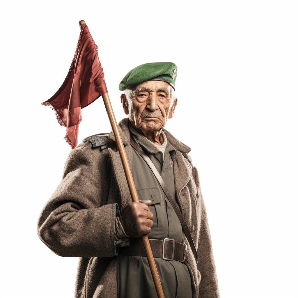 Old soldier holding Algerian flag