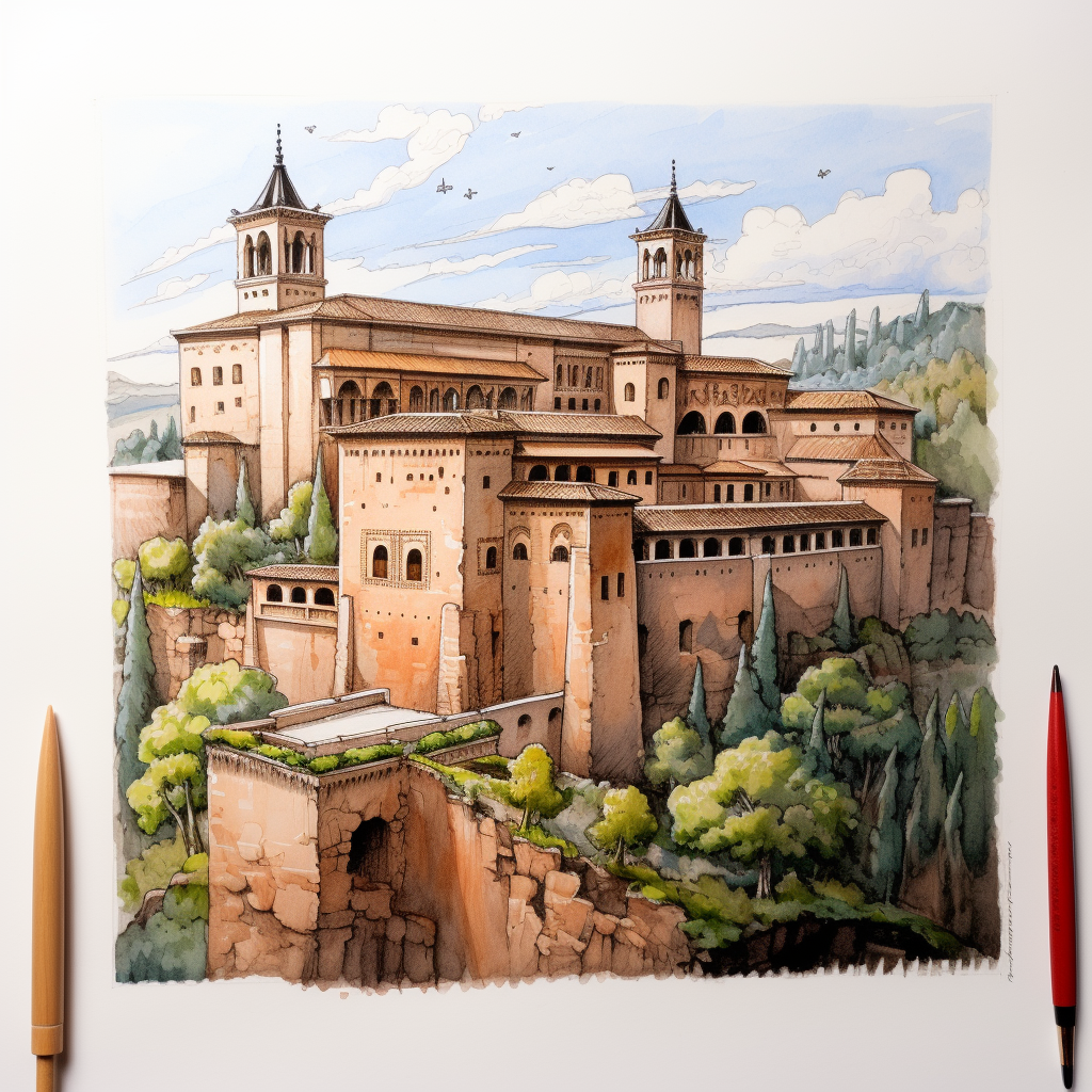 Alhambra Granada Pixar Drawing